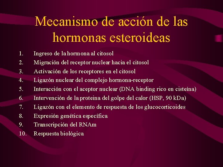 Mecanismo de acción de las hormonas esteroideas 1. 2. 3. 4. 5. 6. 7.
