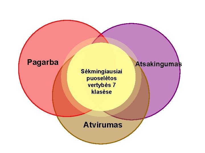 Pagarba Atsakingumas Sėkmingiausiai puoselėtos vertybės 7 klasėse Atvirumas 