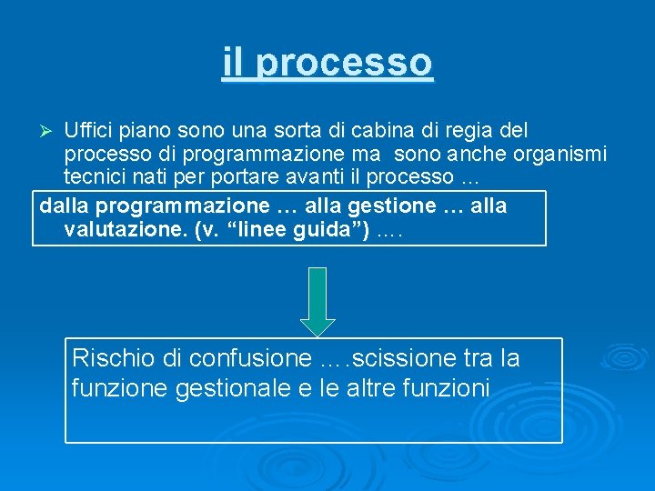 il processo Uffici piano sono una sorta di cabina di regia del processo di