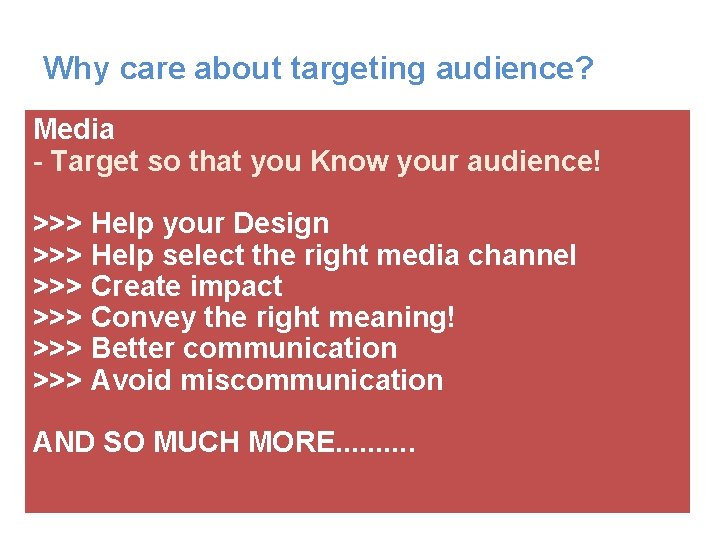 Why care about targeting audience? Media - Target so that you Know your audience!