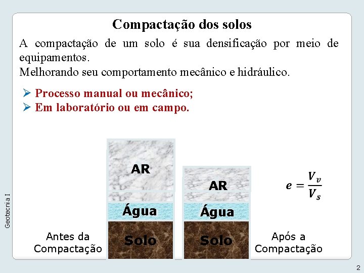 Compactação dos solos A compactação de um solo é sua densificação por meio de Compactação dos solos A compactação de um solo é sua densificação por meio de