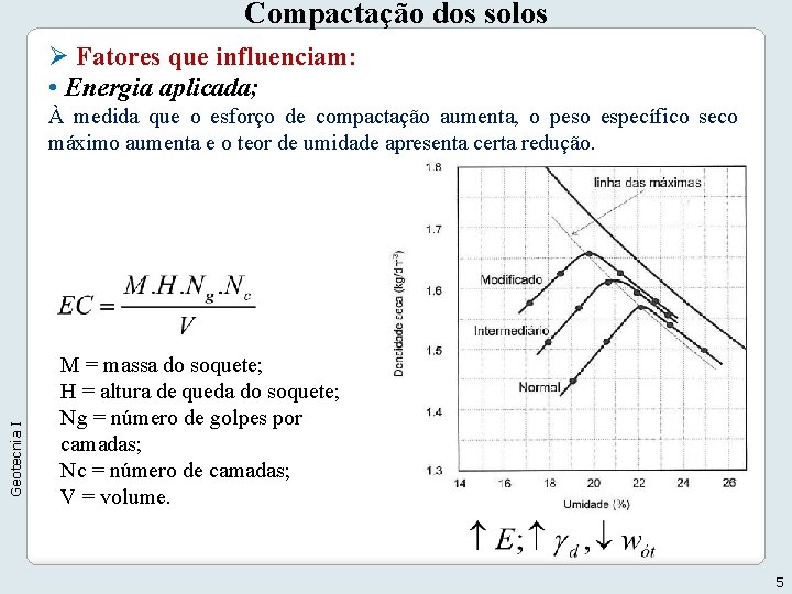 Compactação dos solos Ø Fatores que influenciam: • Energia aplicada; Geotecnia I À medida Compactação dos solos Ø Fatores que influenciam: • Energia aplicada; Geotecnia I À medida