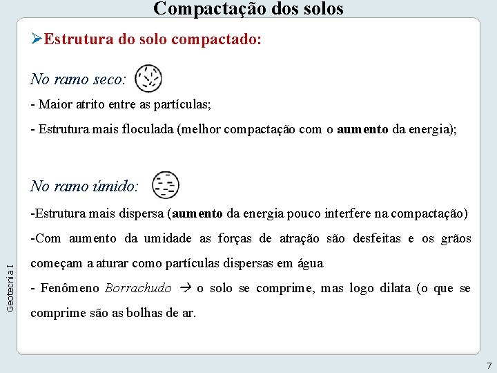 Compactação dos solos ØEstrutura do solo compactado: No ramo seco: - Maior atrito entre Compactação dos solos ØEstrutura do solo compactado: No ramo seco: - Maior atrito entre