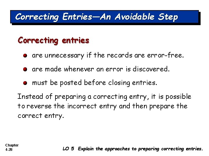 Correcting Entries—An Avoidable Step Correcting entries are unnecessary if the records are error-free. are