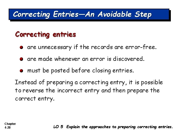 Correcting Entries—An Avoidable Step Correcting entries are unnecessary if the records are error-free. are