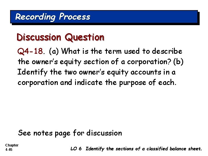 Recording Process Discussion Question Q 4 -18. (a) What is the term used to