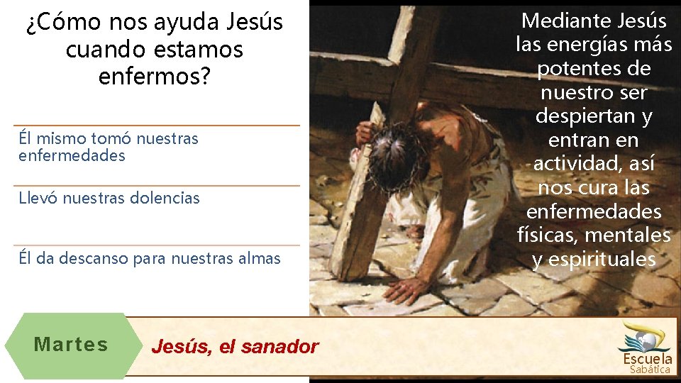 ¿Cómo nos ayuda Jesús cuando estamos enfermos? Él mismo tomó nuestras enfermedades Llevó nuestras