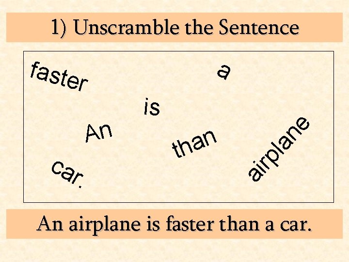 1) Unscramble the Sentence a faste r. la ne ca n a th rp