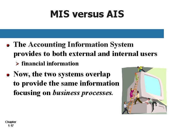 MIS versus AIS The Accounting Information System provides to both external and internal users