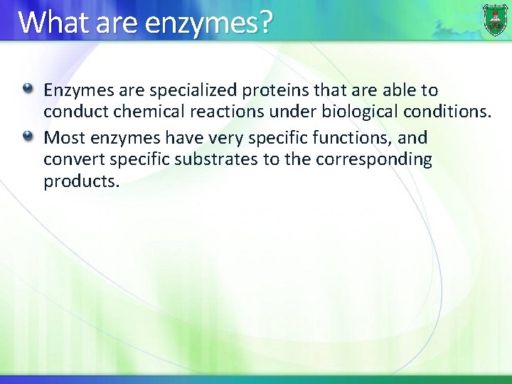 What are enzymes? Enzymes are specialized proteins that are able to conduct chemical reactions