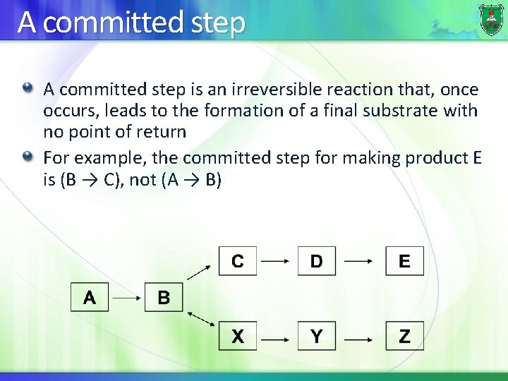 A committed step is an irreversible reaction that, once occurs, leads to the formation