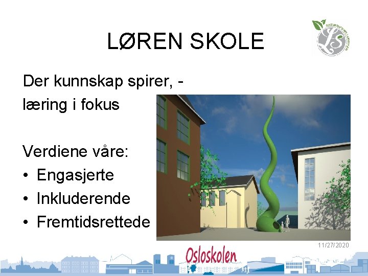 LØREN SKOLE Der kunnskap spirer, læring i fokus Verdiene våre: • Engasjerte • Inkluderende