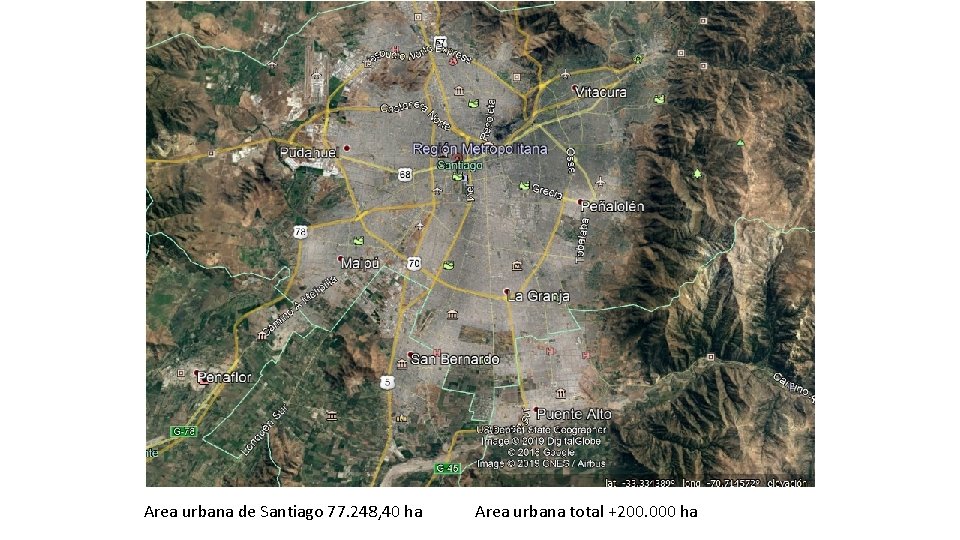 Area urbana de Santiago 77. 248, 40 ha Area urbana total +200. 000 ha