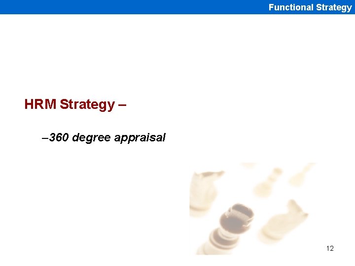 Functional Strategy HRM Strategy – – 360 degree appraisal 12 