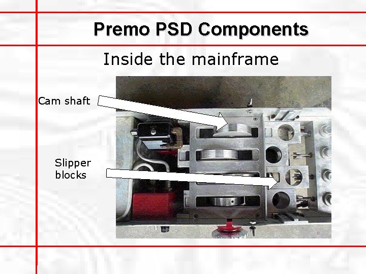 Premo PSD Components Inside the mainframe Cam shaft Slipper blocks 
