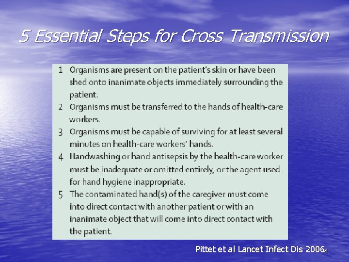 5 Essential Steps for Cross Transmission Pittet et al Lancet Infect Dis 20064 