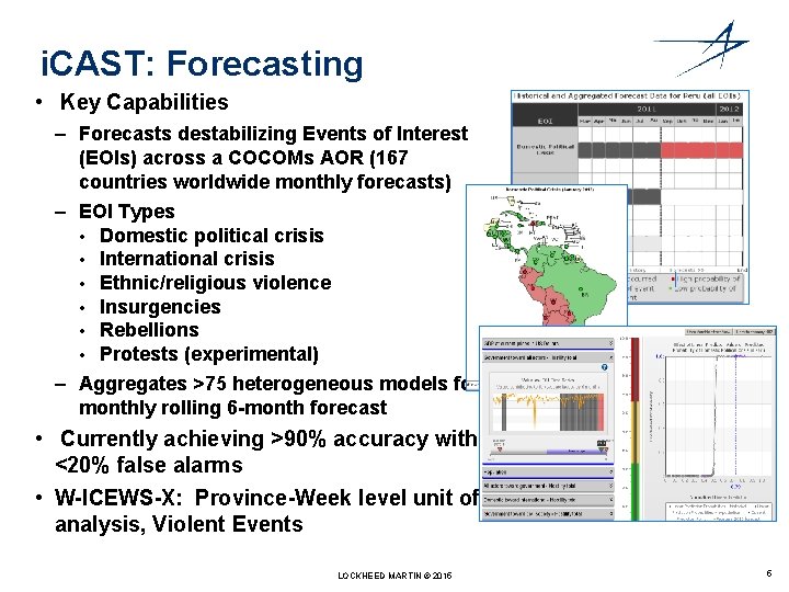 i. CAST: Forecasting • Key Capabilities – Forecasts destabilizing Events of Interest (EOIs) across