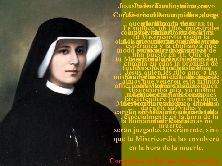 Jesús misericordiosísimo, cuyo Padre Eterno, mira con Corazón es el Amor mismo, acoge Misericordia