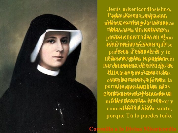Jesús misericordiosísimo, Padre Eterno, mira con que eres la compasión Misericordia a las almas
