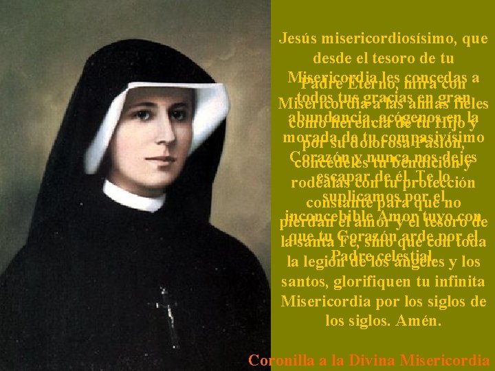 Jesús misericordiosísimo, que desde el tesoro de tu Misericordia les concedas a Padre Eterno,