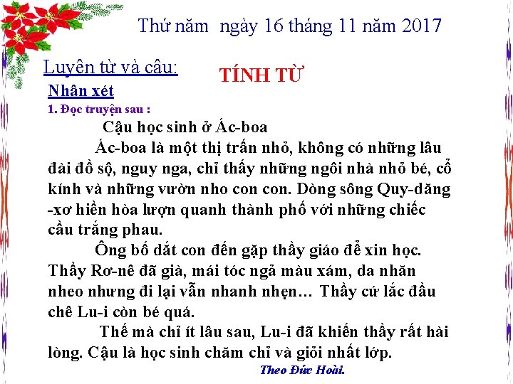 Thứ năm ngày 16 tháng 11 năm 2017 Luyện từ và câu: Nhận xét