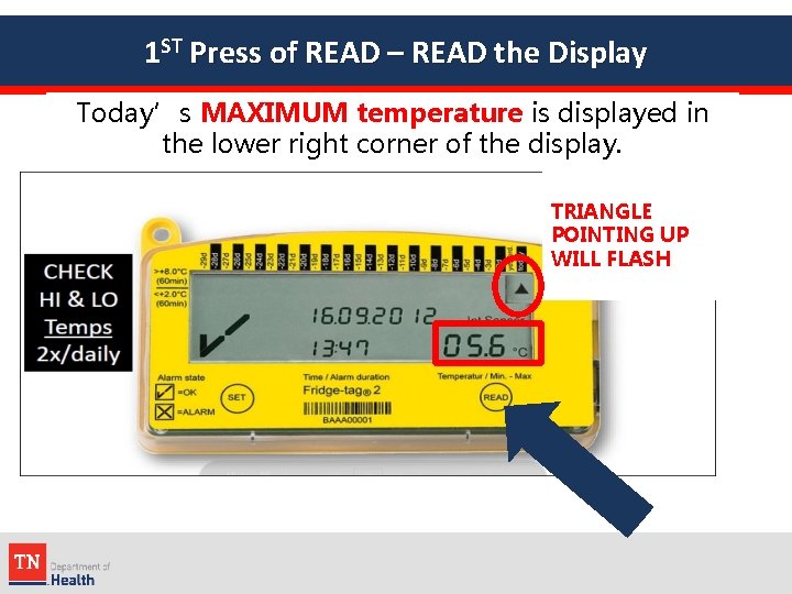 1 ST Press of READ – READ the Display Today’s MAXIMUM temperature is displayed