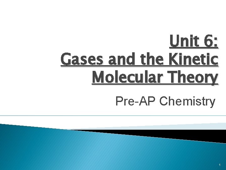 Unit 6: Gases and the Kinetic Molecular Theory Pre-AP Chemistry 1 