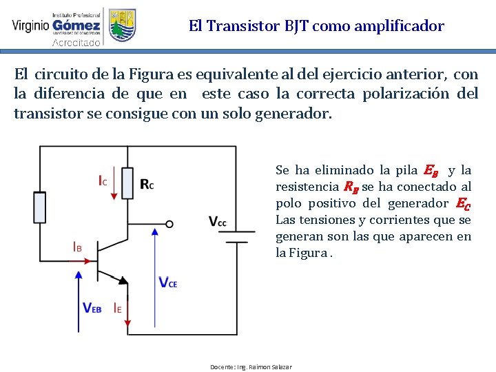 El Transistor BJT como amplificador El circuito de la Figura es equivalente al del