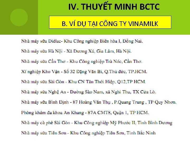 IV. THUYẾT MINH BCTC B. VÍ DỤ TẠI CÔNG TY VINAMILK 