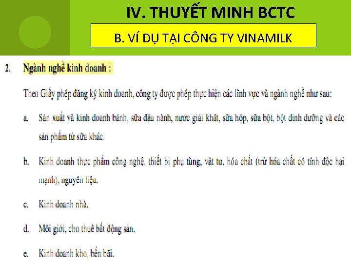 IV. THUYẾT MINH BCTC B. VÍ DỤ TẠI CÔNG TY VINAMILK 