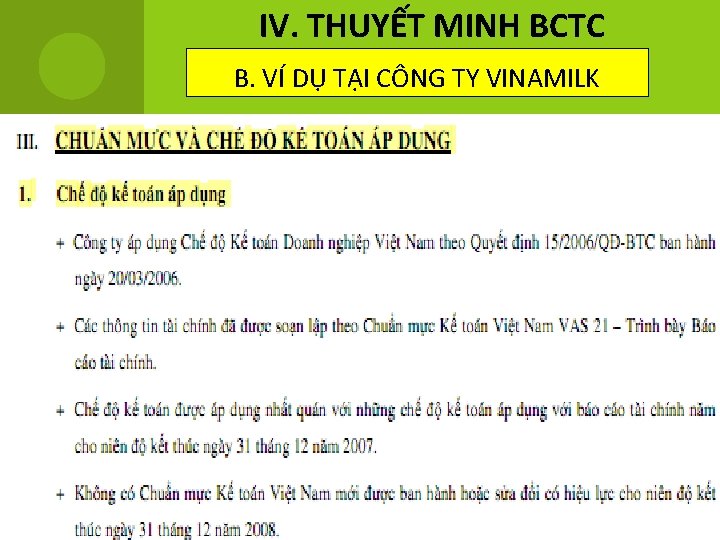 IV. THUYẾT MINH BCTC B. VÍ DỤ TẠI CÔNG TY VINAMILK 