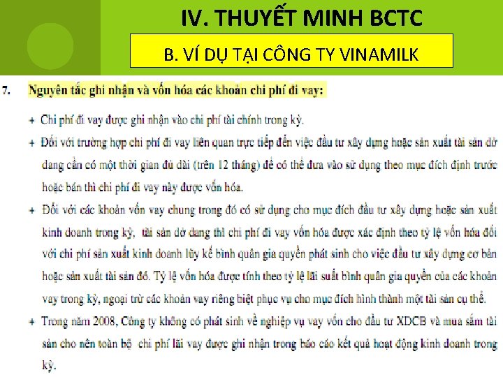 IV. THUYẾT MINH BCTC B. VÍ DỤ TẠI CÔNG TY VINAMILK 