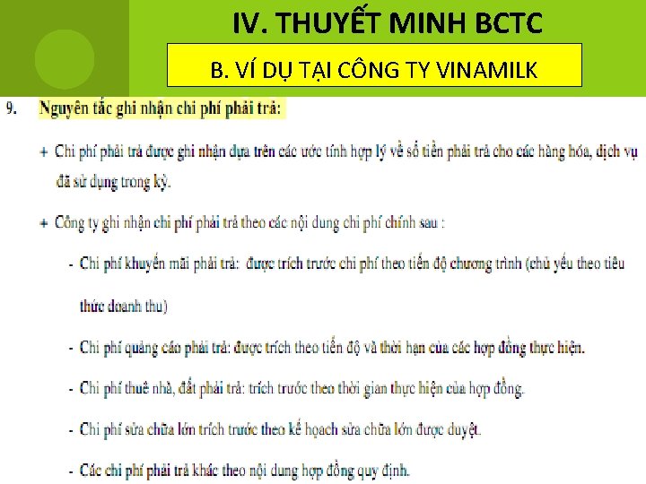 IV. THUYẾT MINH BCTC B. VÍ DỤ TẠI CÔNG TY VINAMILK 