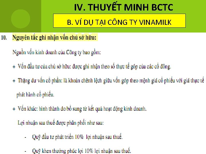 IV. THUYẾT MINH BCTC B. VÍ DỤ TẠI CÔNG TY VINAMILK 