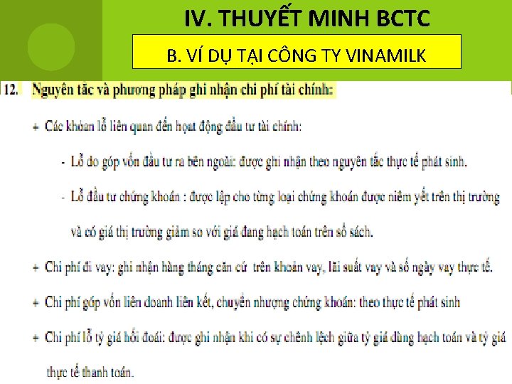 IV. THUYẾT MINH BCTC B. VÍ DỤ TẠI CÔNG TY VINAMILK 