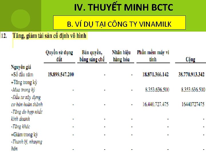 IV. THUYẾT MINH BCTC B. VÍ DỤ TẠI CÔNG TY VINAMILK 