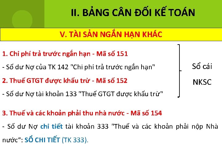 II. BẢNG C N ĐỐI KẾ TOÁN V. TÀI SẢN NGẮN HẠN KHÁC 1.