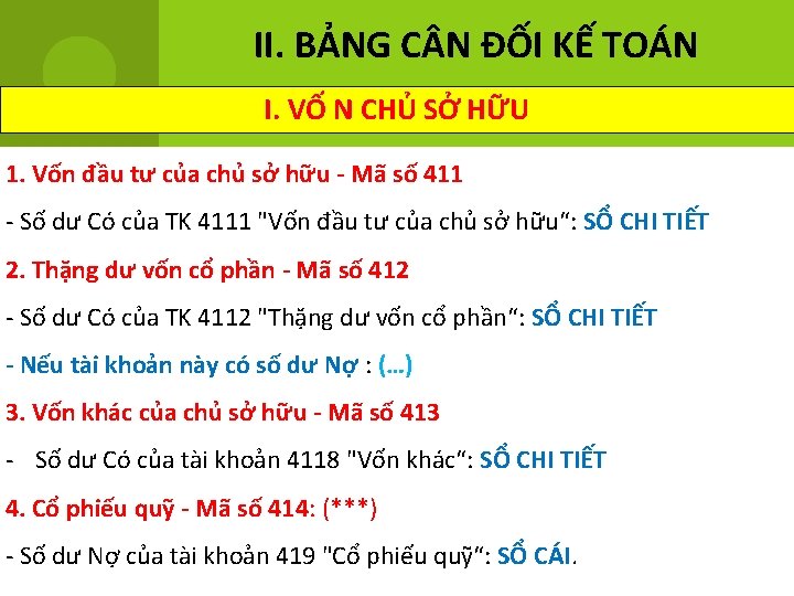 II. BẢNG C N ĐỐI KẾ TOÁN I. VỐ N CHỦ SỞ HỮU 1.