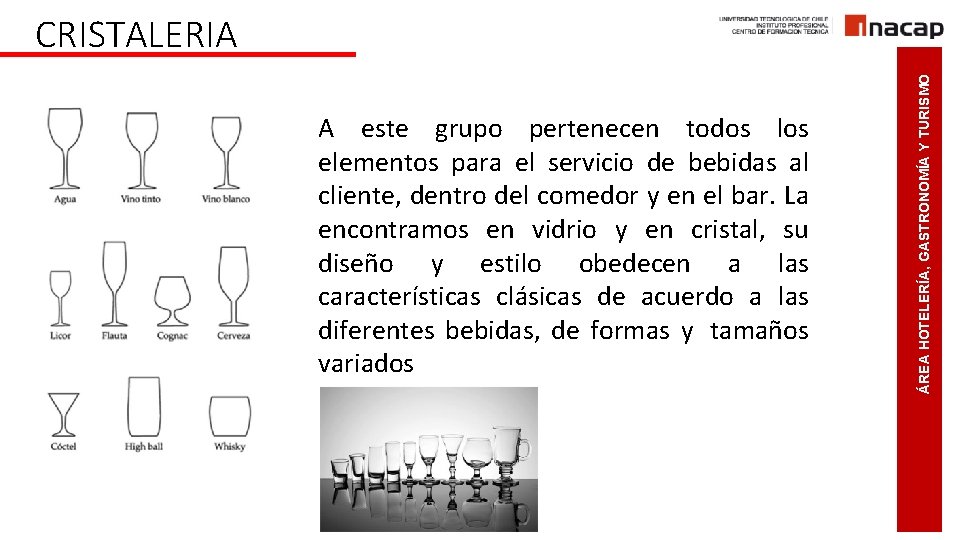 A este grupo pertenecen todos los elementos para el servicio de bebidas al cliente,