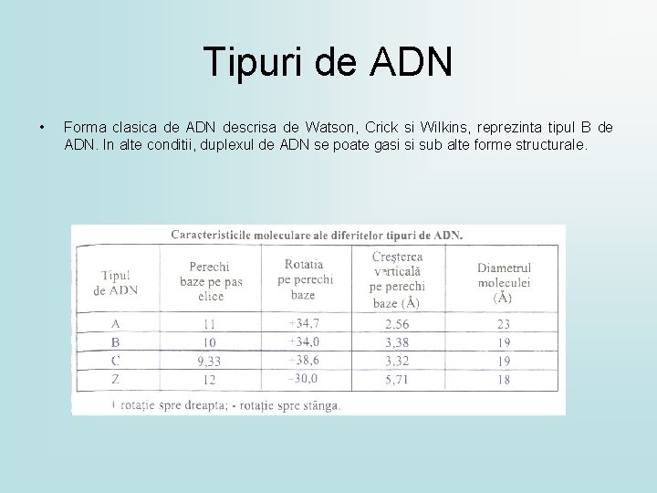 Tipuri de ADN • Forma clasica de ADN descrisa de Watson, Crick si Wilkins, Tipuri de ADN • Forma clasica de ADN descrisa de Watson, Crick si Wilkins,