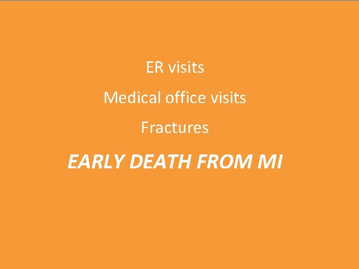 ER visits Medical office visits Fractures EARLY DEATH FROM MI 