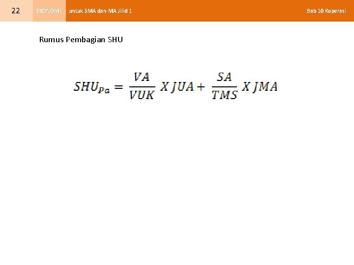 22 EKONOMI untuk SMA dan MA Jilid 1 Rumus Pembagian SHU Bab 10 Koperasi