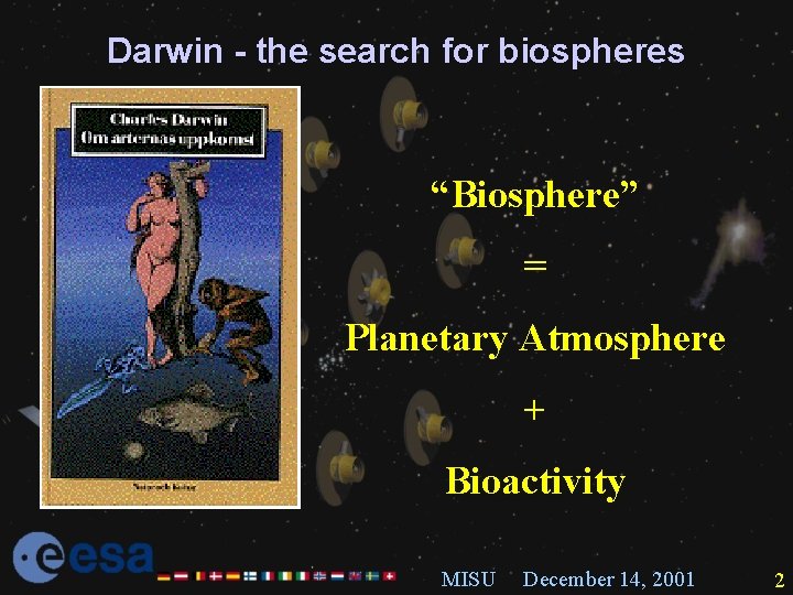 Darwin - the search for biospheres “Biosphere” = Planetary Atmosphere + Bioactivity MISU December