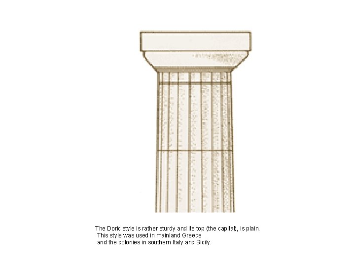The Doric style is rather sturdy and its top (the capital), is plain. This The Doric style is rather sturdy and its top (the capital), is plain. This