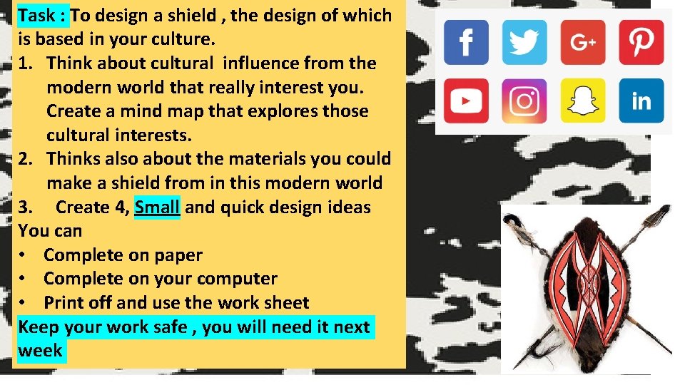 Task : To design a shield , the design of which is based in