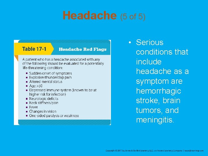 Headache (5 of 5) • Serious conditions that include headache as a symptom are