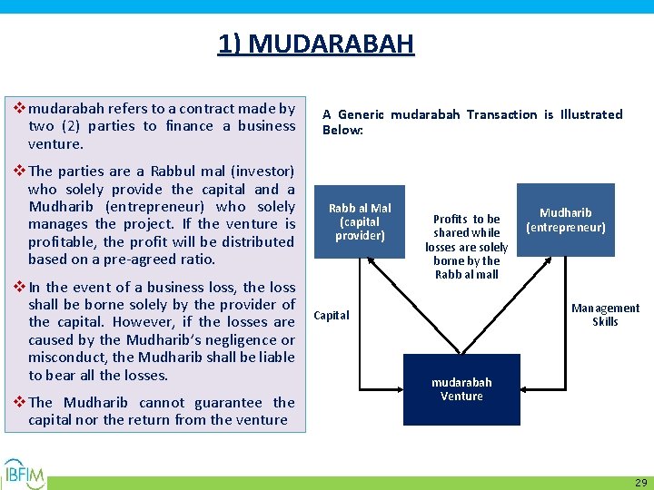 1) MUDARABAH v mudarabah refers to a contract made by two (2) parties to