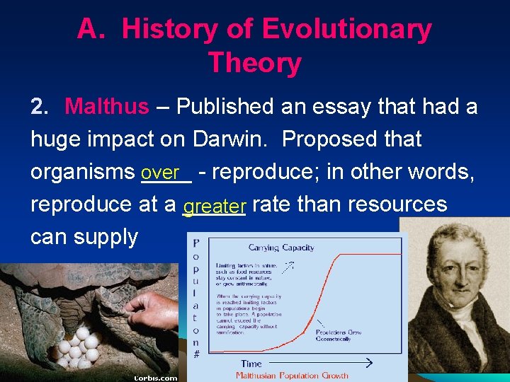 A. History of Evolutionary Theory 2. Malthus – Published an essay that had a