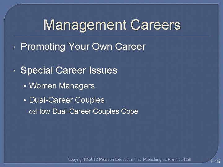 Management Careers Promoting Your Own Career Special Career Issues • Women Managers • Dual-Career