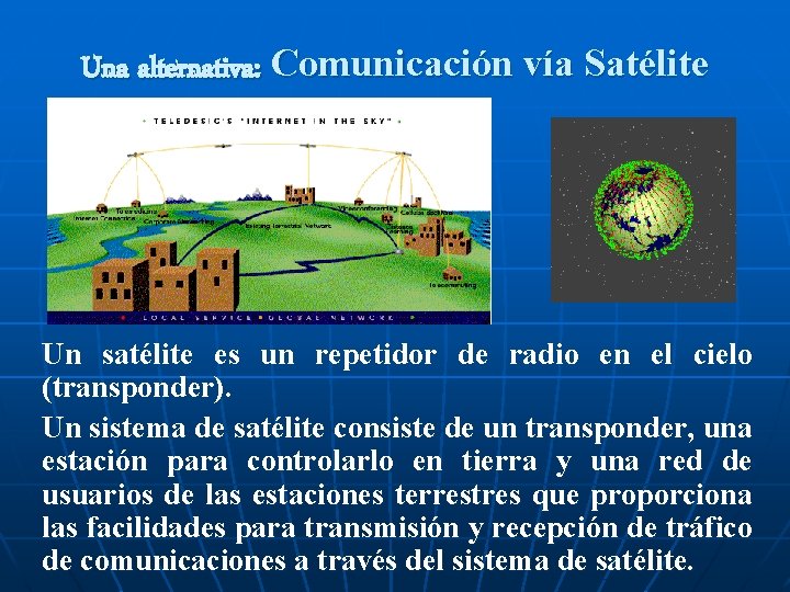 Una alternativa: Comunicación vía Satélite Un satélite es un repetidor de radio en el